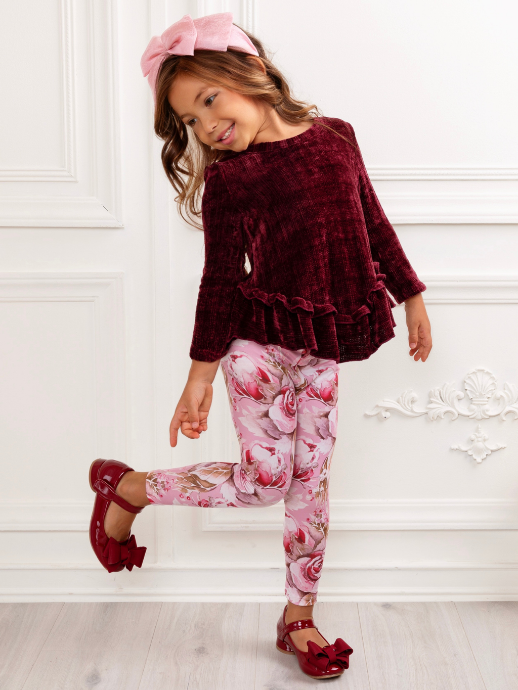 Berry Ruffle Tunic and Floral Legging Set