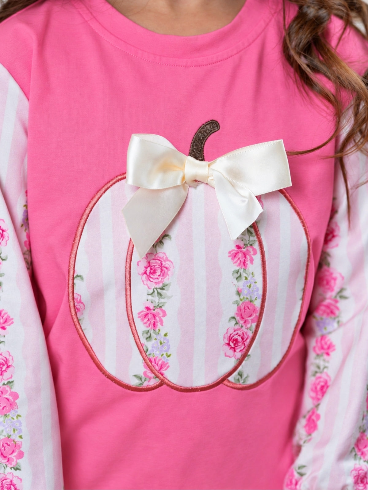 Blushing Pumpkin Floral Bow Cotton Top