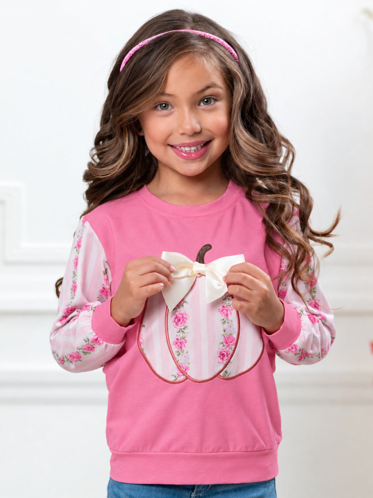 Blushing Pumpkin Floral Bow Cotton Top
