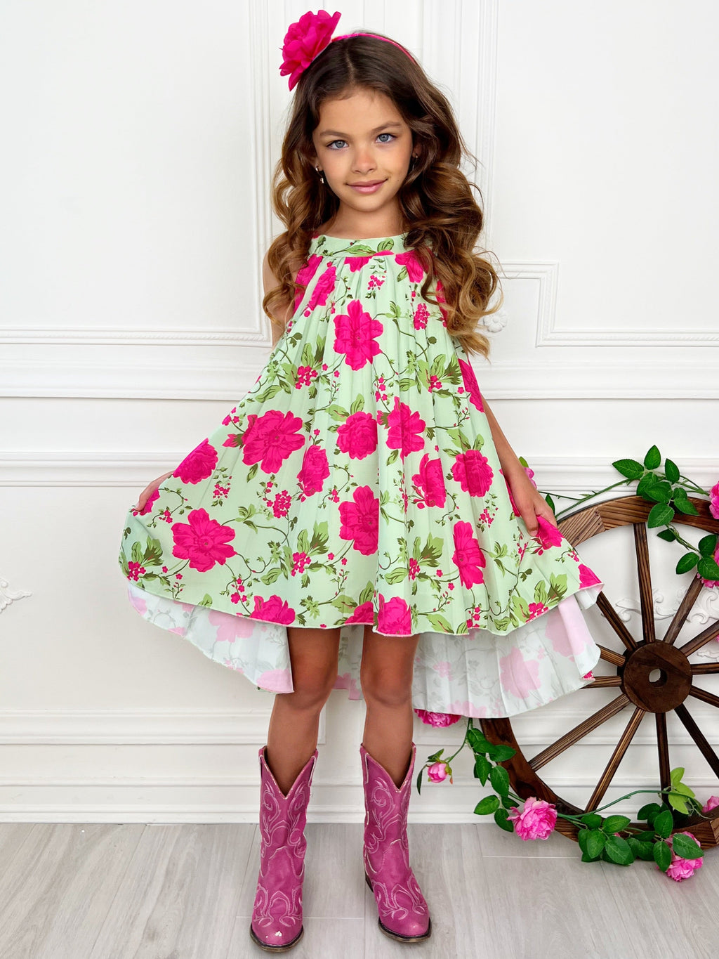 Blooming Garden Pleated Hi-Lo Dress