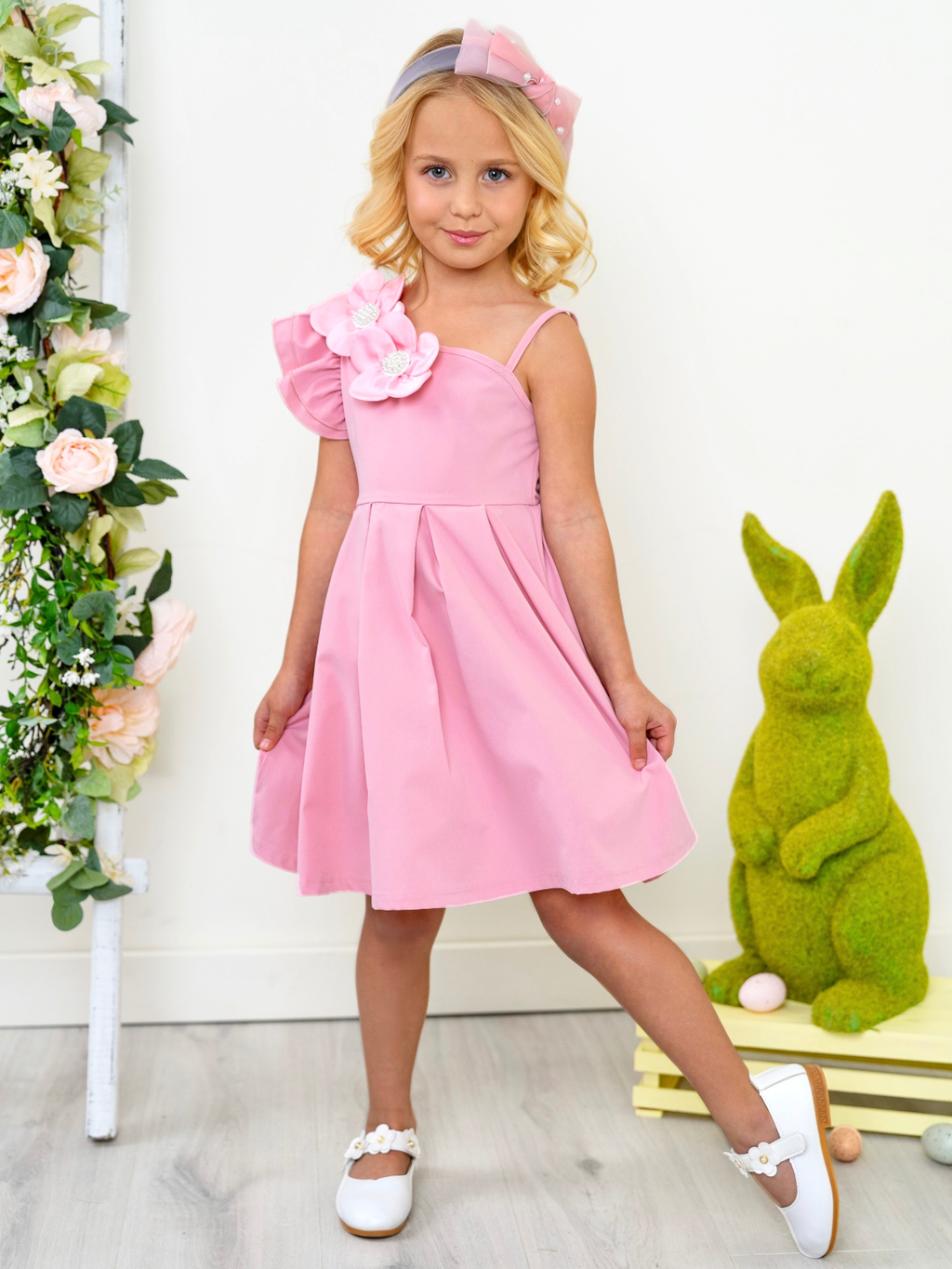 Blush Bloom One-Shoulder Flower Accent Dress