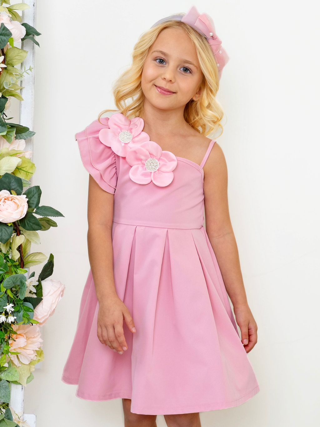 Blush Bloom One-Shoulder Flower Accent Dress