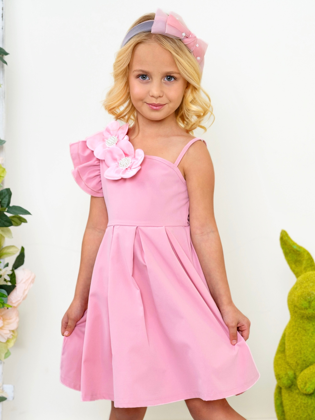 Blush Bloom One-Shoulder Flower Accent Dress