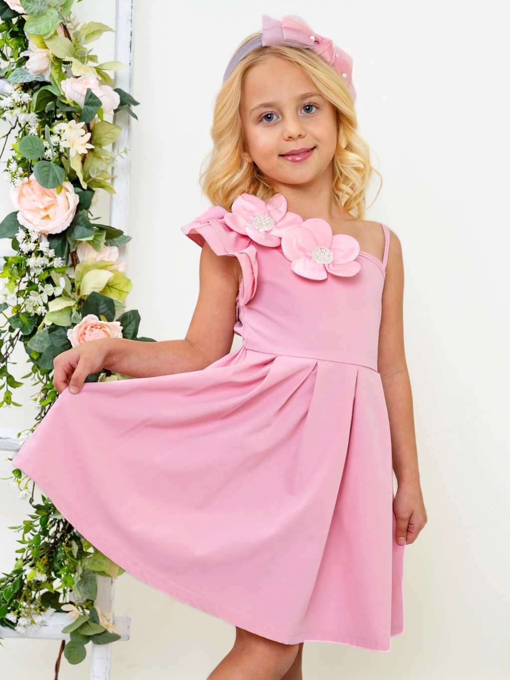 Blush Bloom One-Shoulder Flower Accent Dress