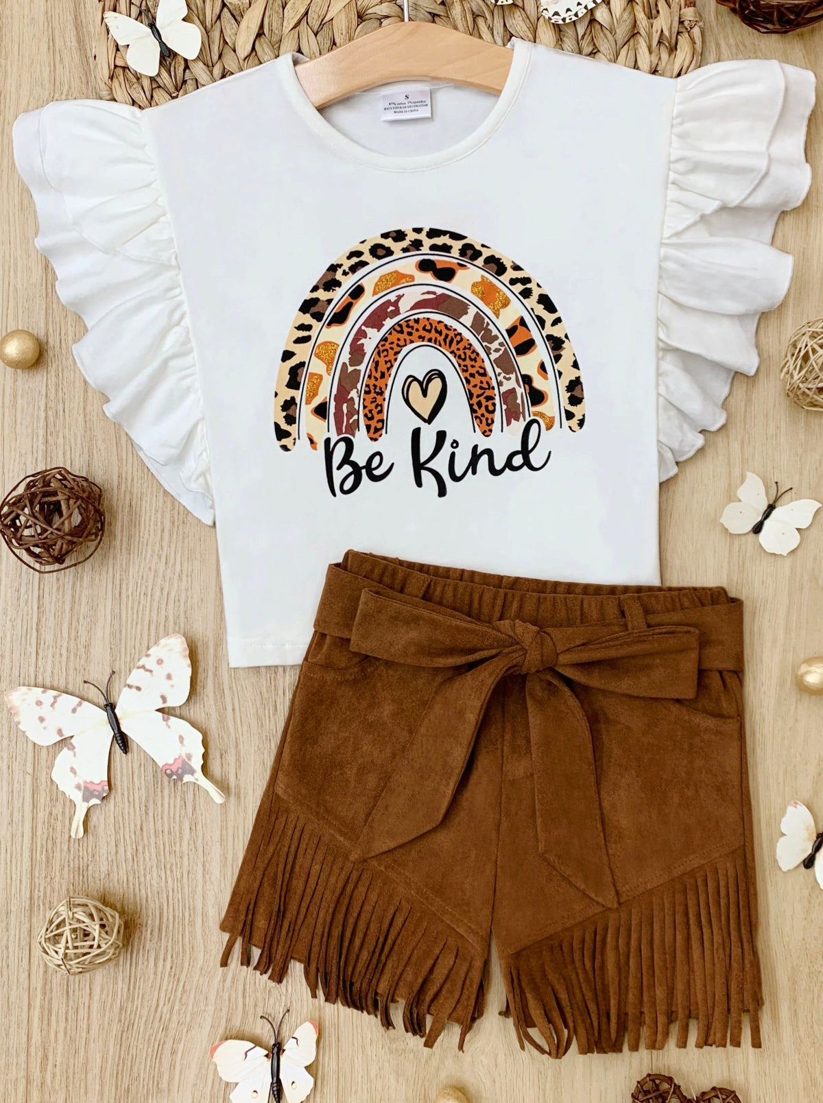 Be Kind Top and Fringe Short Set