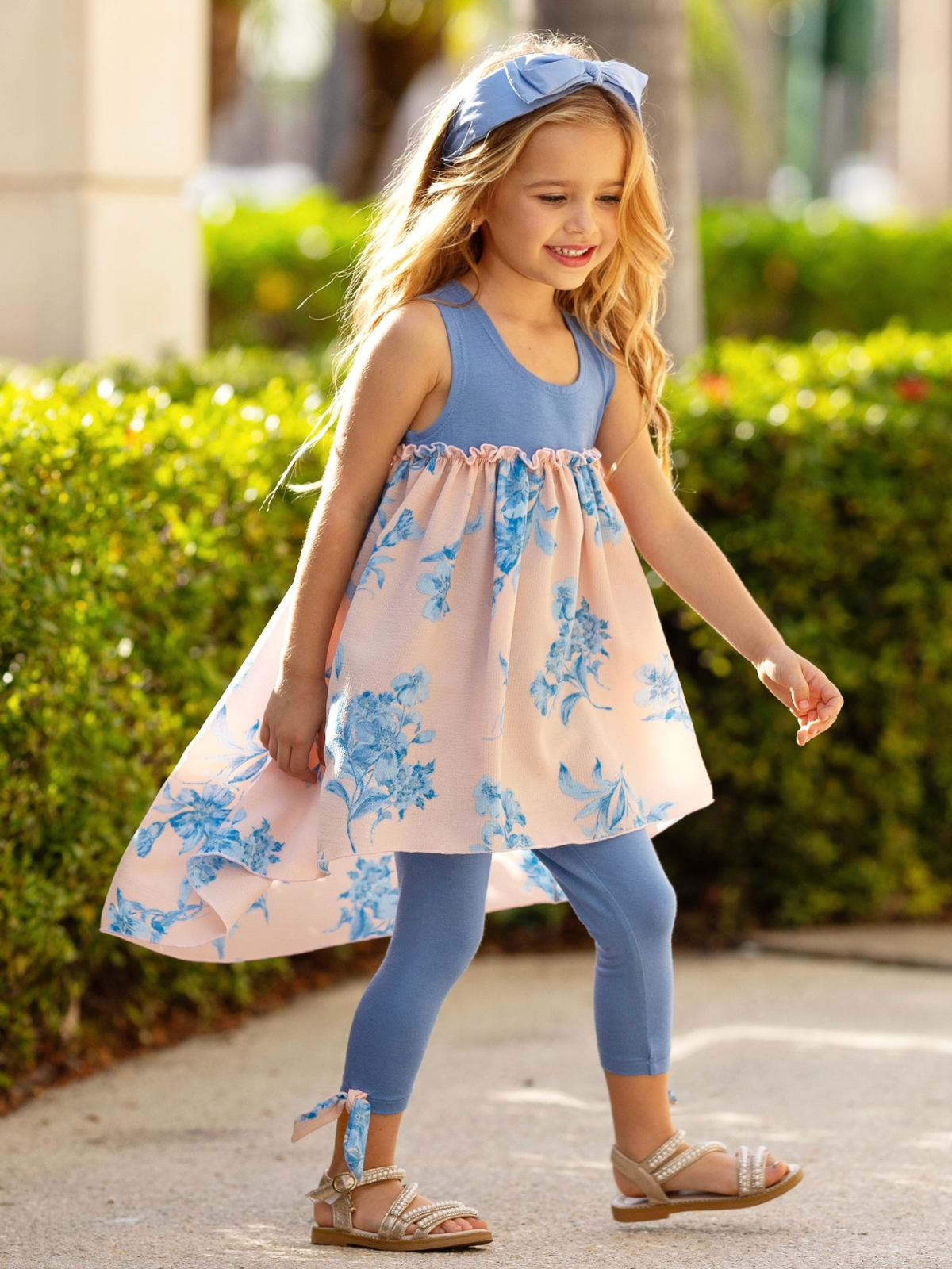 Blue Blossom High-Low Tunic and Legging Set