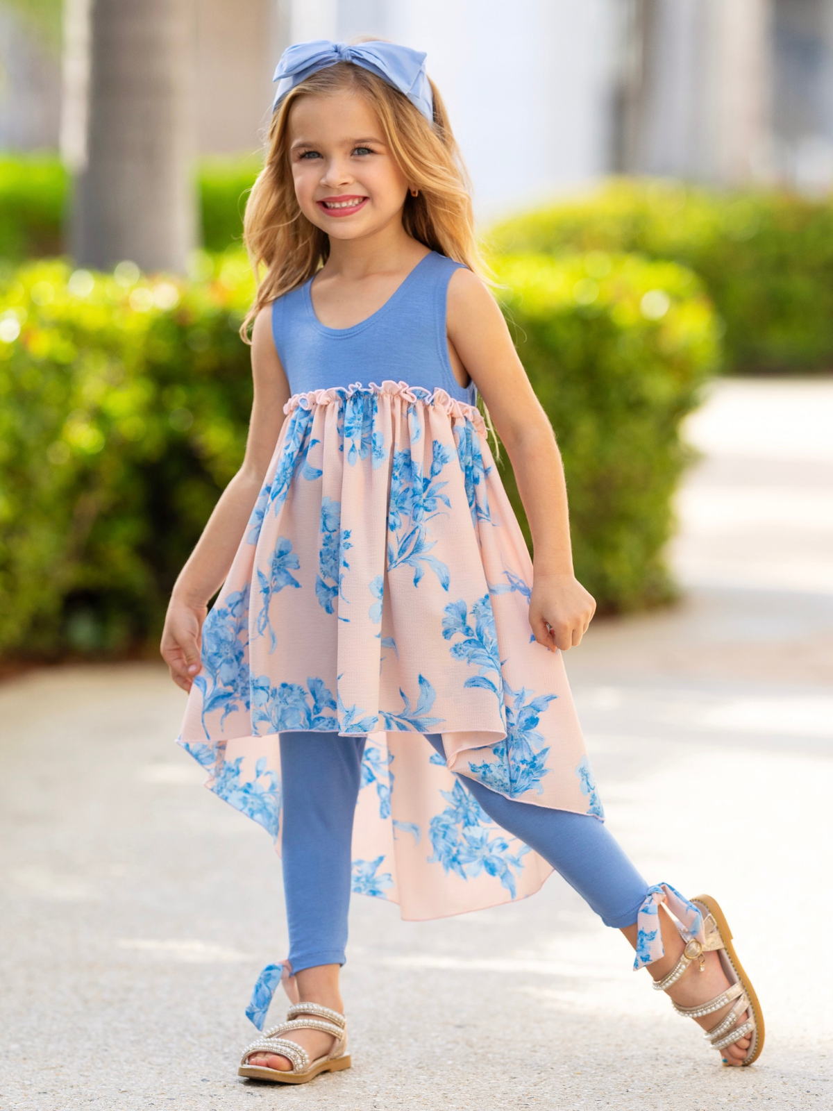 Blue Blossom High-Low Tunic and Legging Set