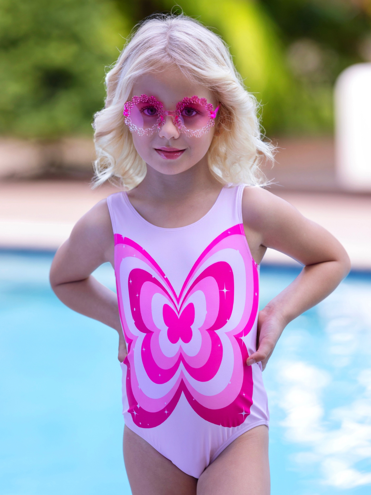 Butterfly Bloom Y2K Pink One-Piece Swimsuit