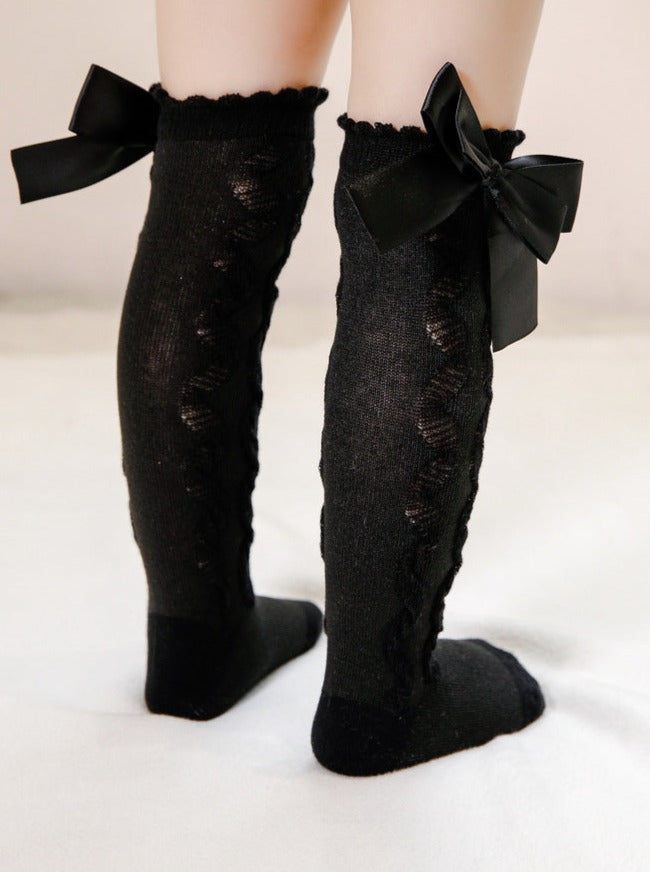 Black Delicate Touch Knee High Ribbon Socks