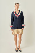 Cable Knit Pleated Sweater Dress