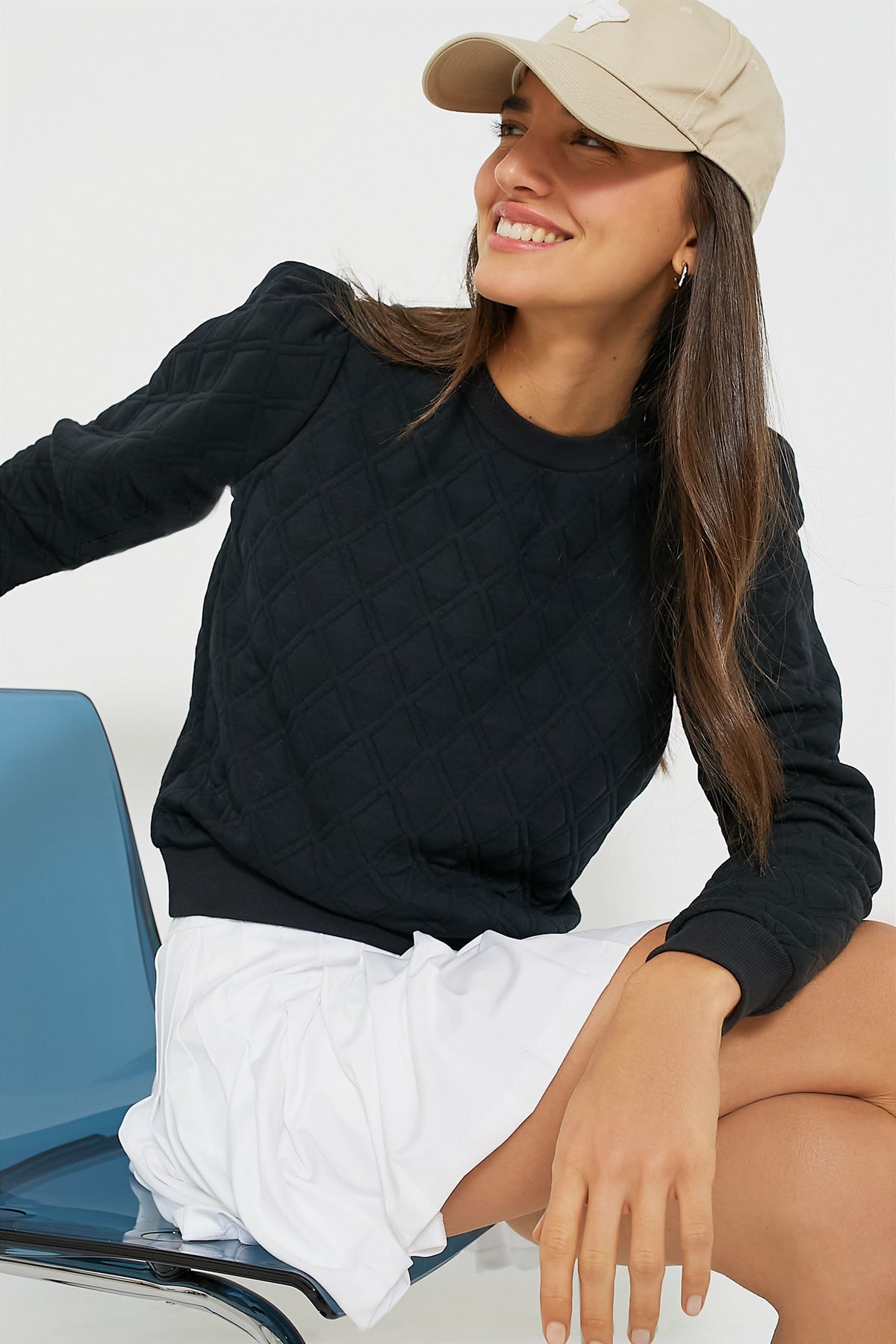 Black Puff Sleeve Quilted Stretch Campbell Pullover
