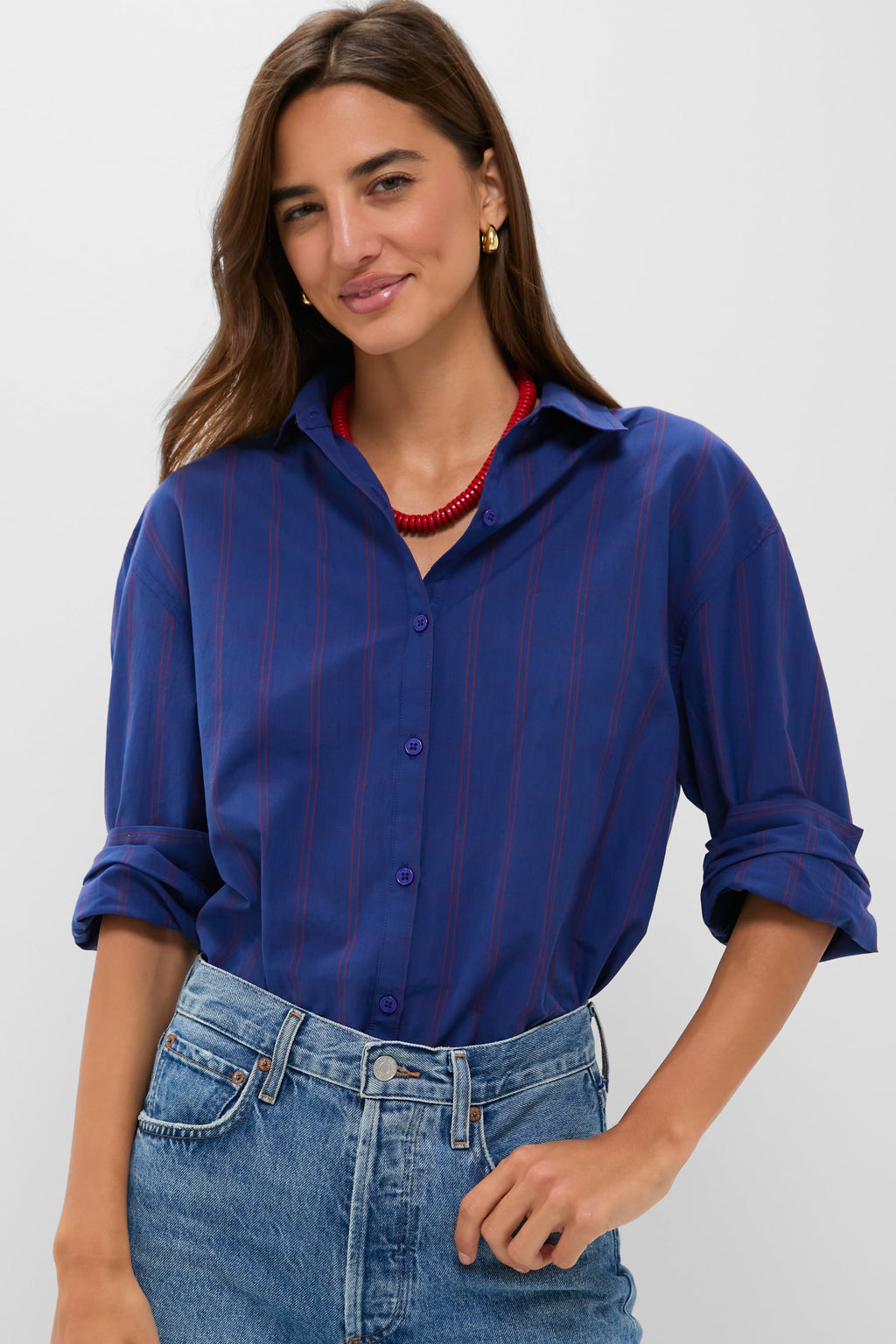 Blue and Red Wexler Cotton Button Down