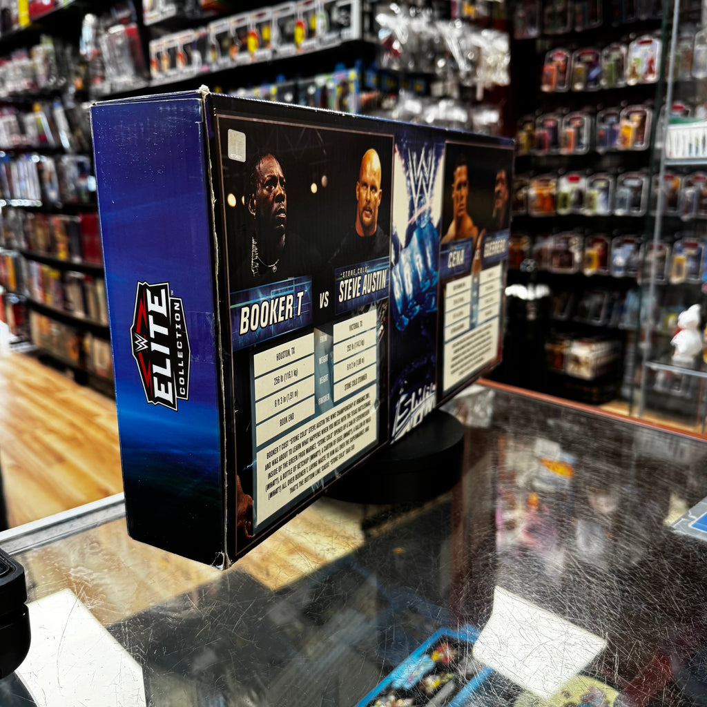 Smack Down! Steve Austin, Booker T, John Cena & Eddie Guerrero (WWE Elites, Mattel) **SEALED**