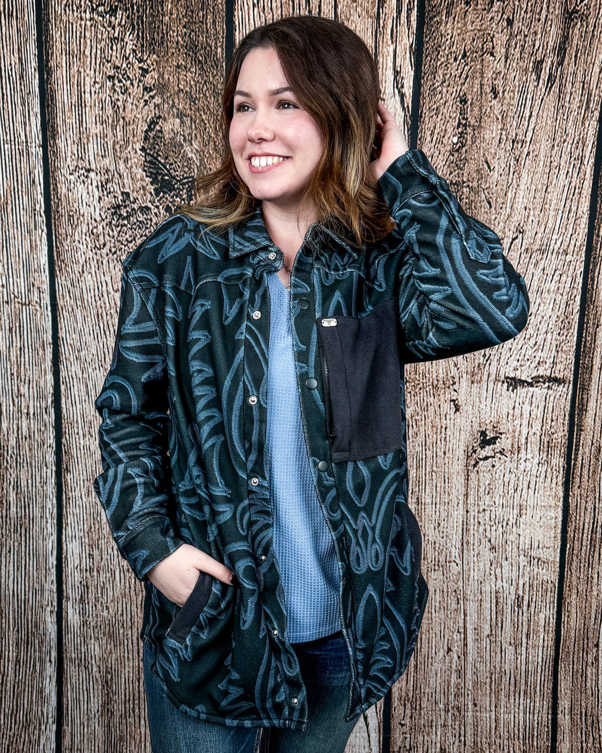 Hollis Boot Stitch Fleece Shacket by Lucky & Blessed