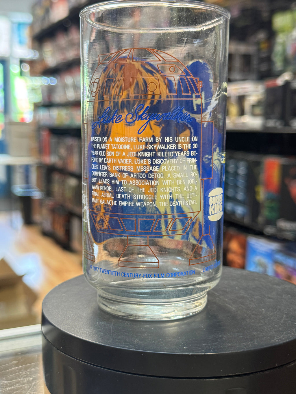 Luke Bio with Obi Wan Glass Cup (Vintage Star Wars, Burger King)