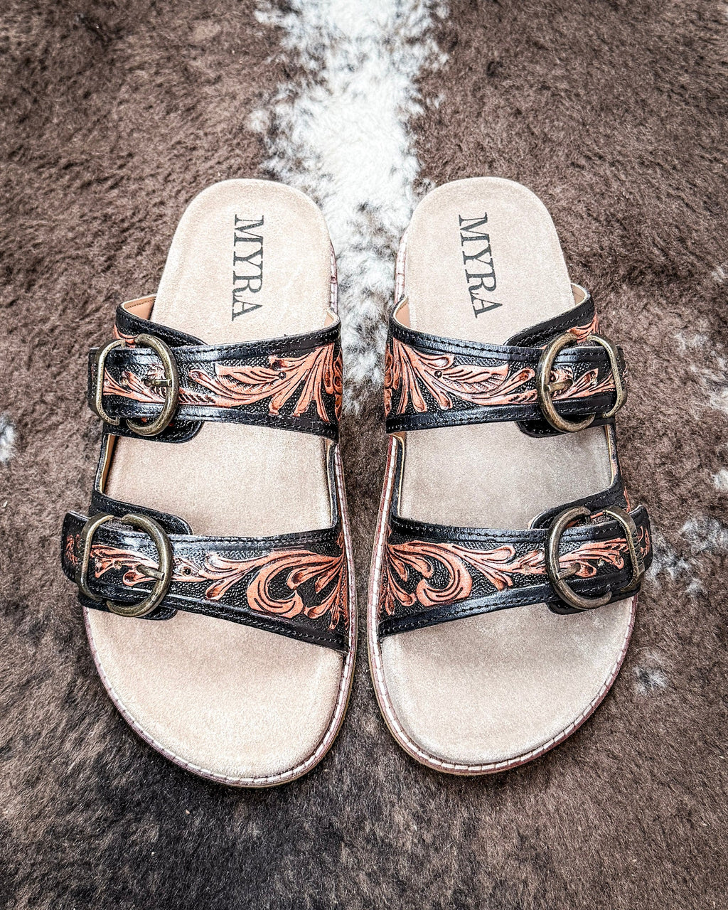 Canyon Ember Western Hand-Tooled Sandals by Myra Bag