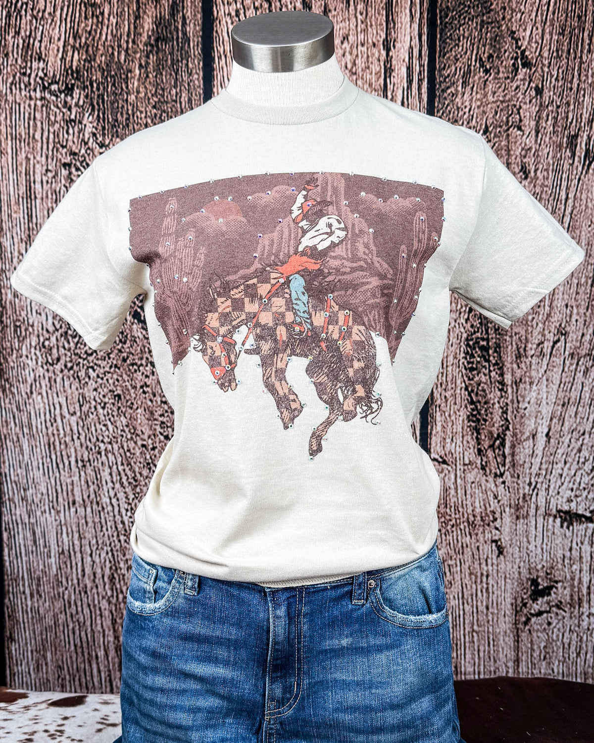 Desert Current Rhinestone Rodeo Tee in Tan