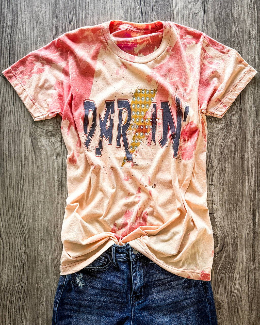 Hellbent Darlin Rhinestone Bleached Tee in Red