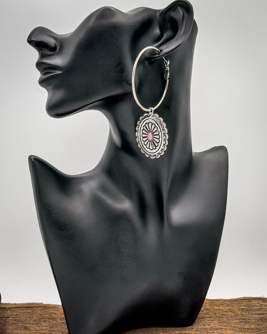 Calypso Concho Fashion Hoop Earrings in Hot Pink