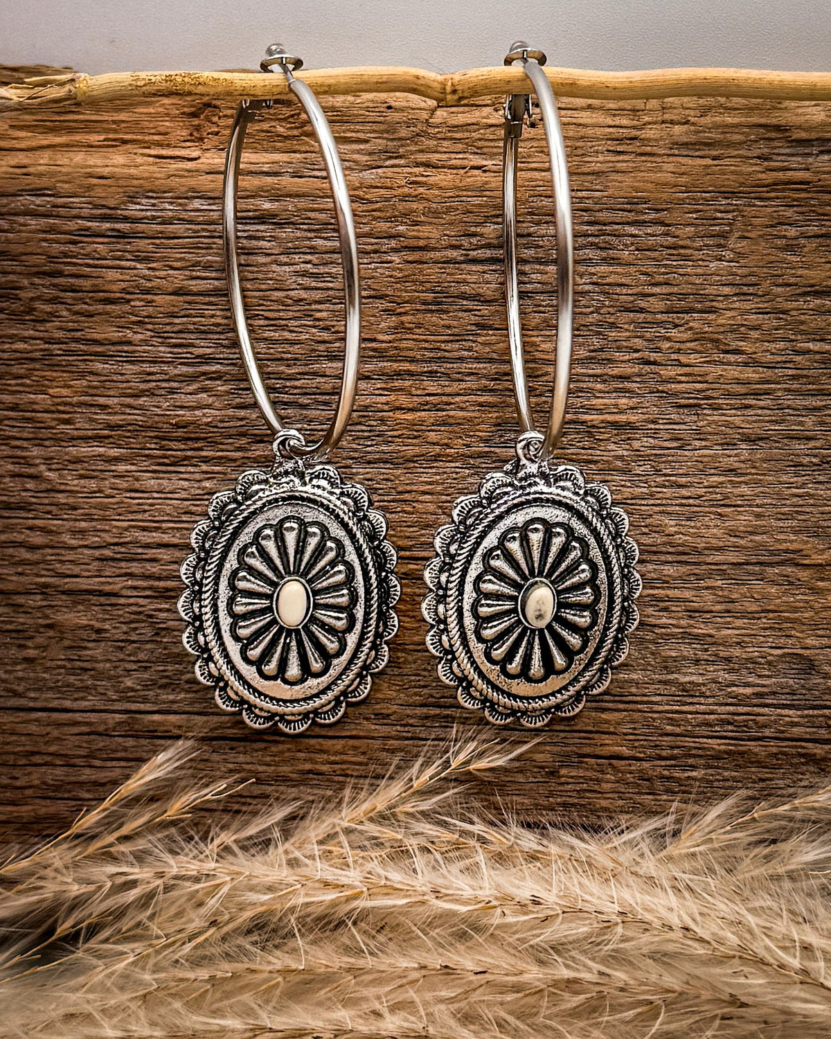 Calypso Concho Fashion Hoop Earrings in Cream