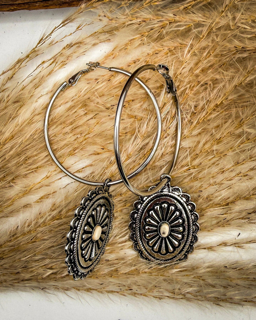 Calypso Concho Fashion Hoop Earrings in Cream