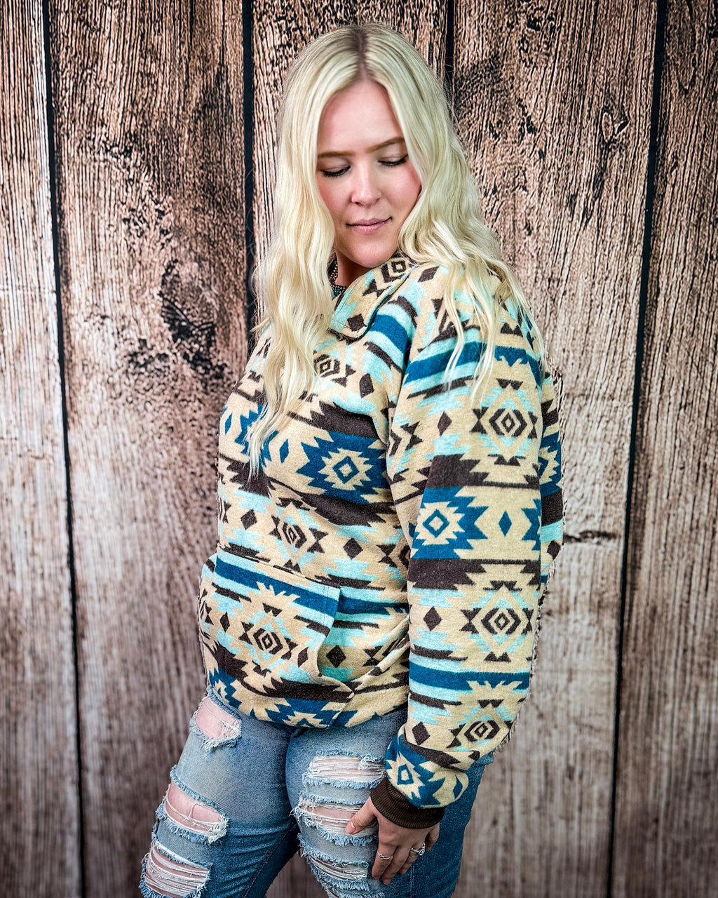 Briarwood Aztec Pullover Hoodie in Sand