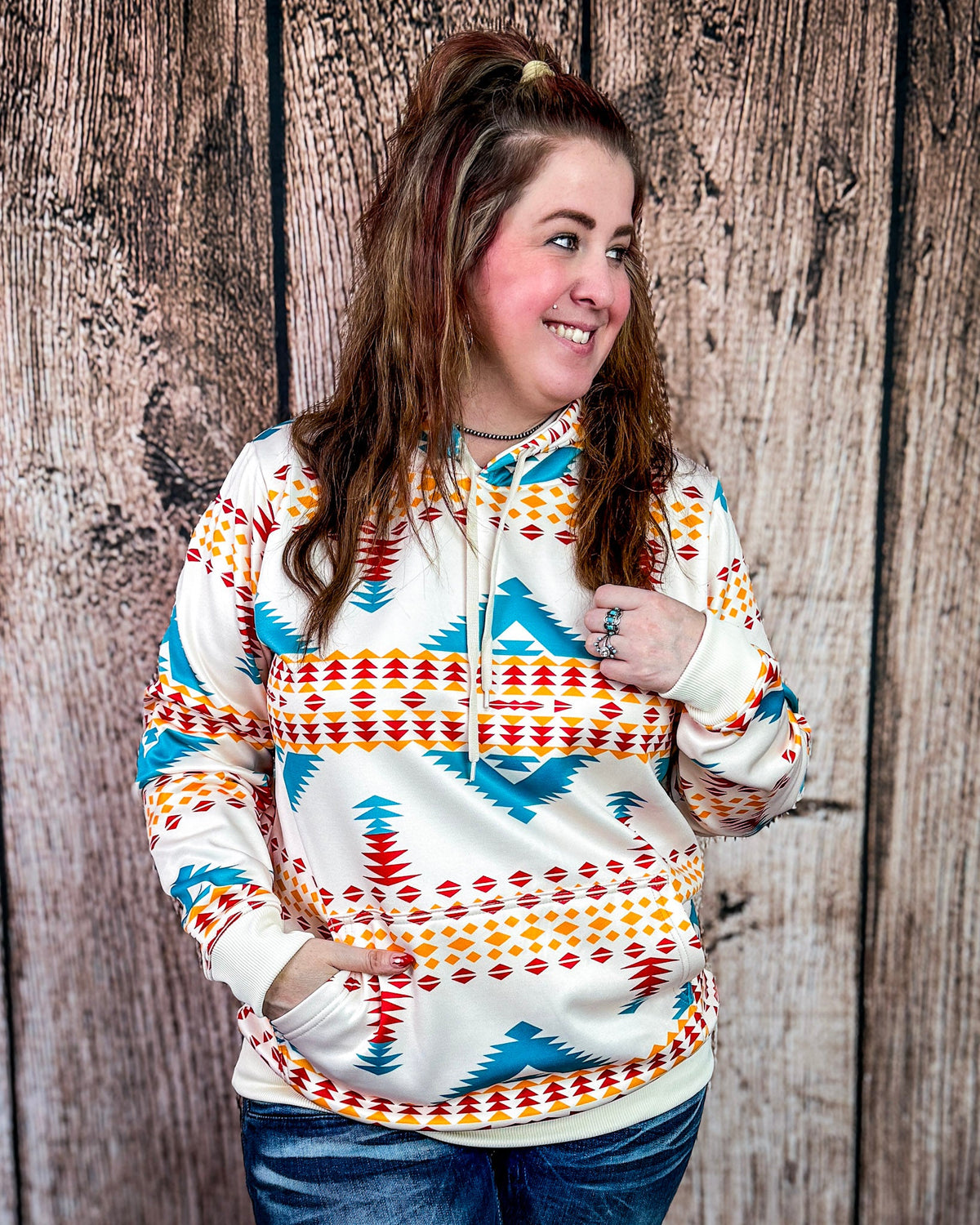 Copperline Aztec Hoodie in Cream