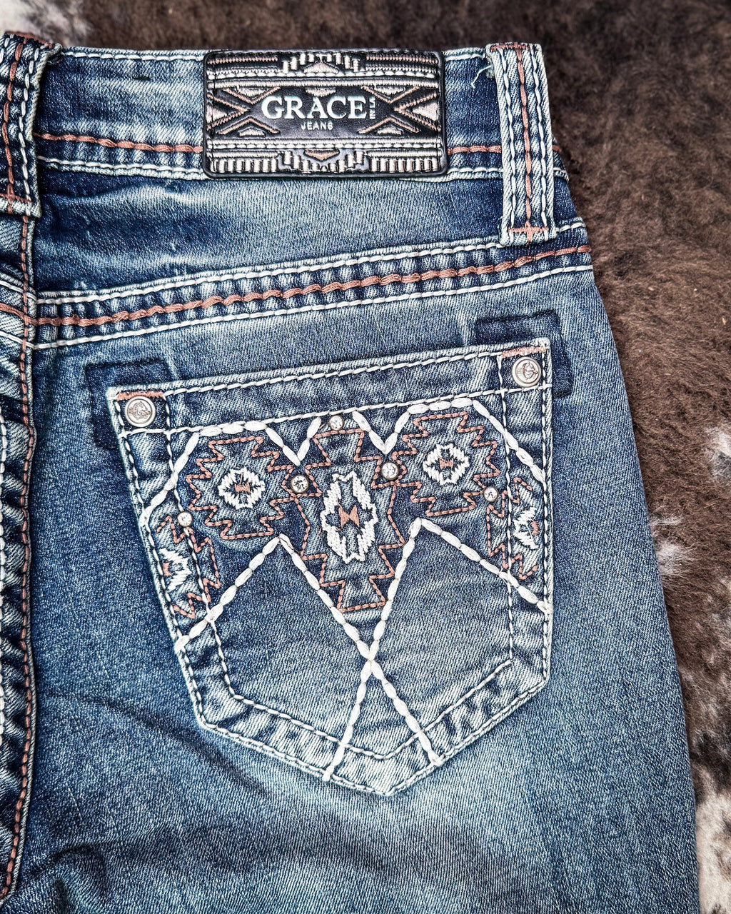 Copper Diamond Rhinestone Easy Boot Jeans by Grace in LA