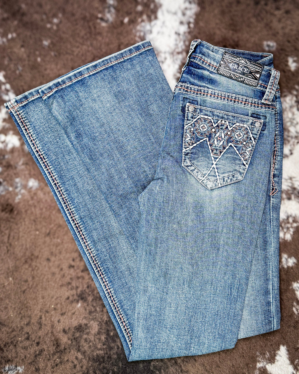 Copper Diamond Rhinestone Easy Boot Jeans by Grace in LA