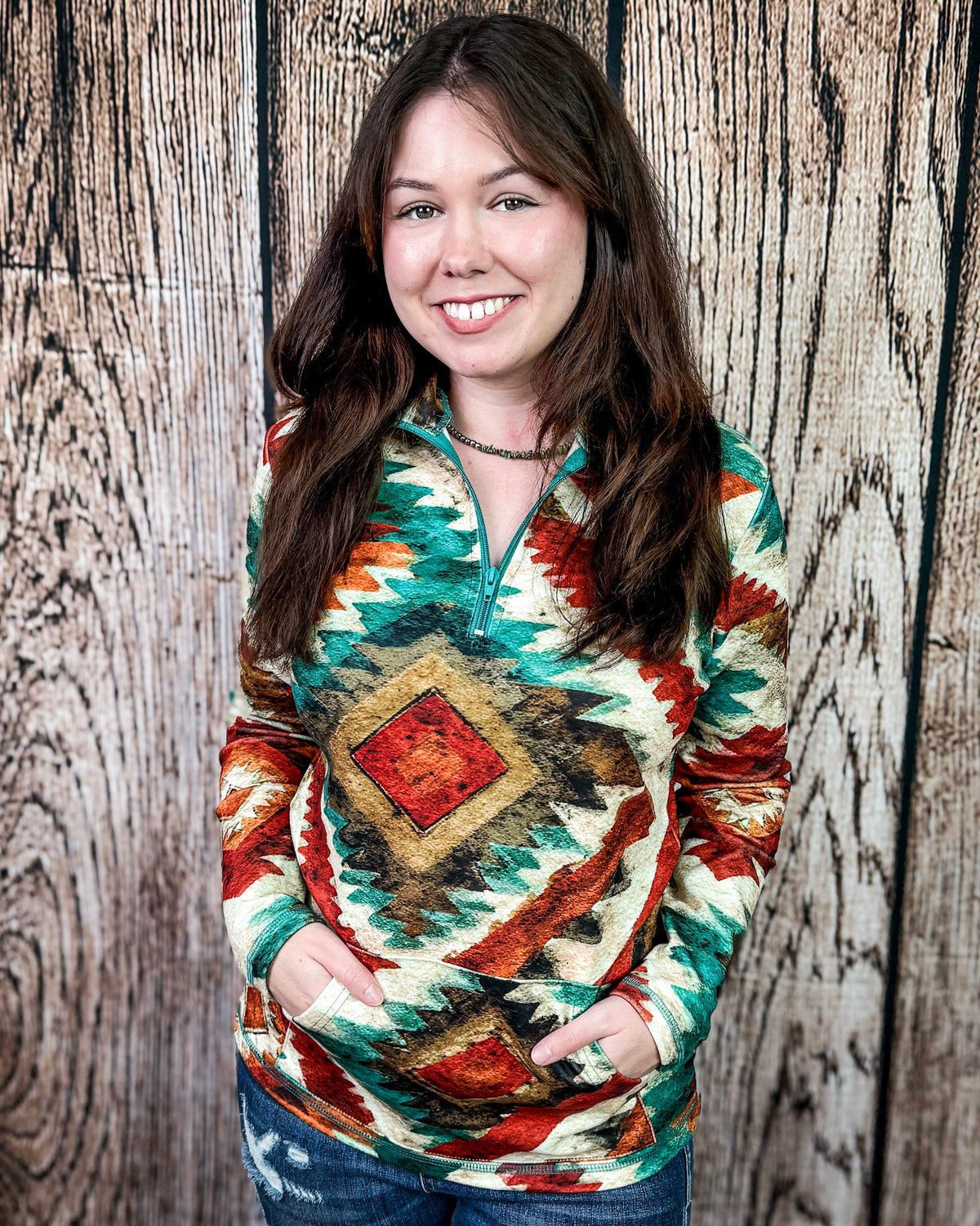 Aztec Sundown Fitted Pullover by Sterling Kreek
