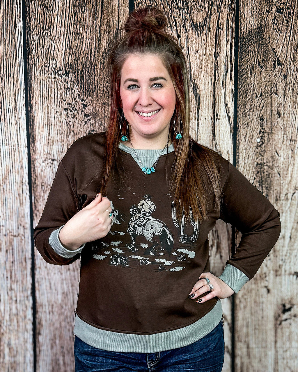 Home on the Range Pullover in Dark Brown