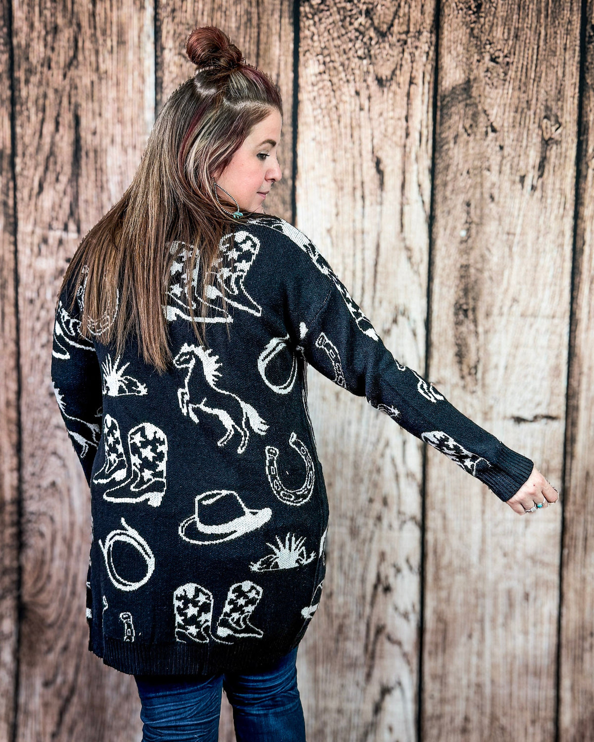 Cowgirl Collage Knit Cardigan in Black by Lucky & Blessed