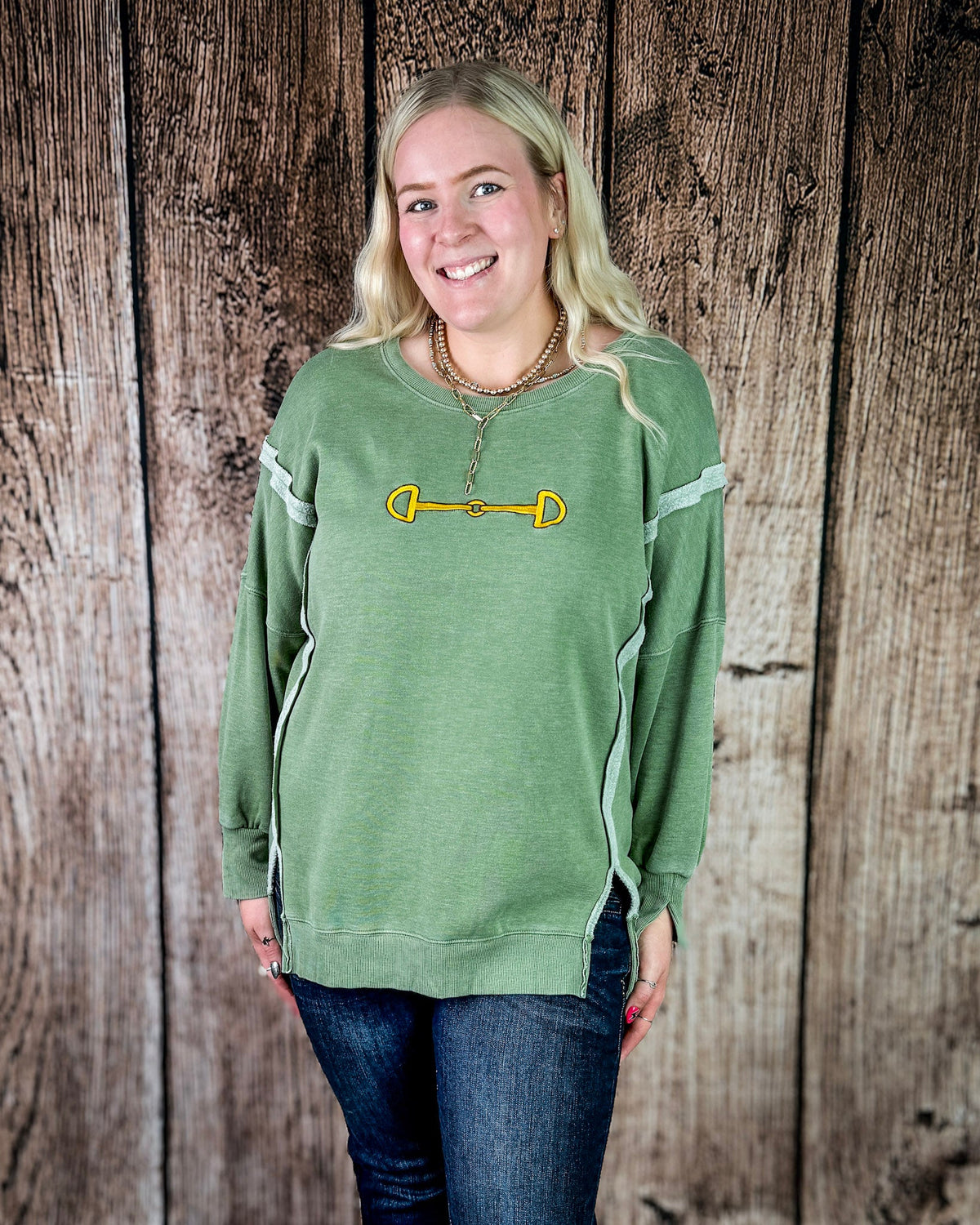 Bridle Path Embroidered Pullover in Sage