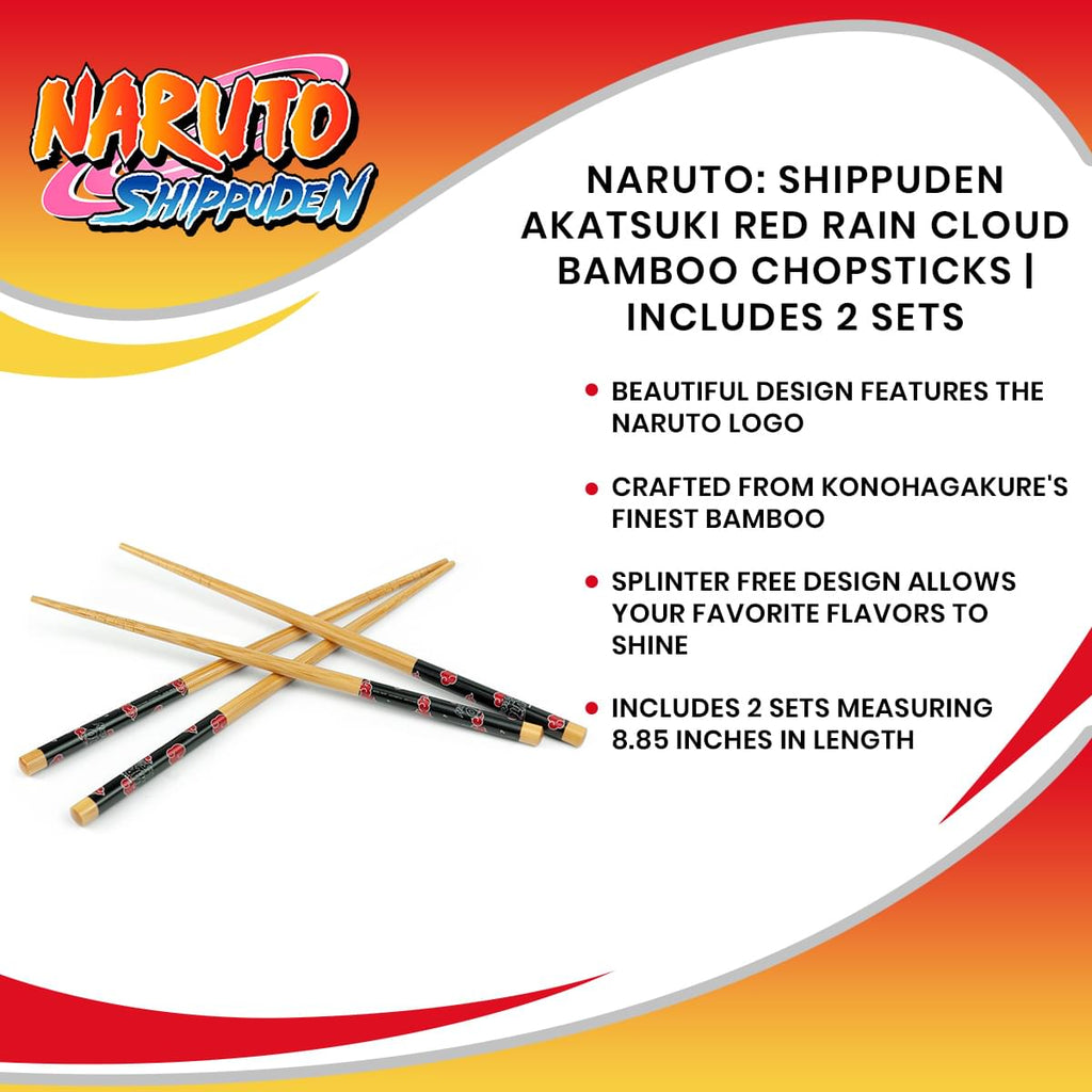 Naruto Shippuden Akatsuki Red Rain Cloud Bamboo Chopsticks | Includes 2 Sets