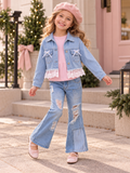 Bow & Bloom Blue Lace Trim Denim Jacket