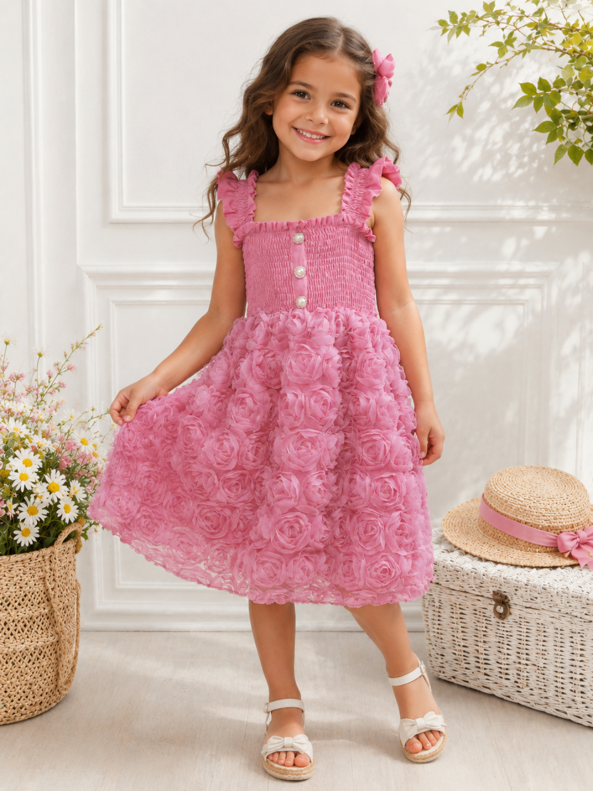 Blush Garden Rosette Smocked Dress