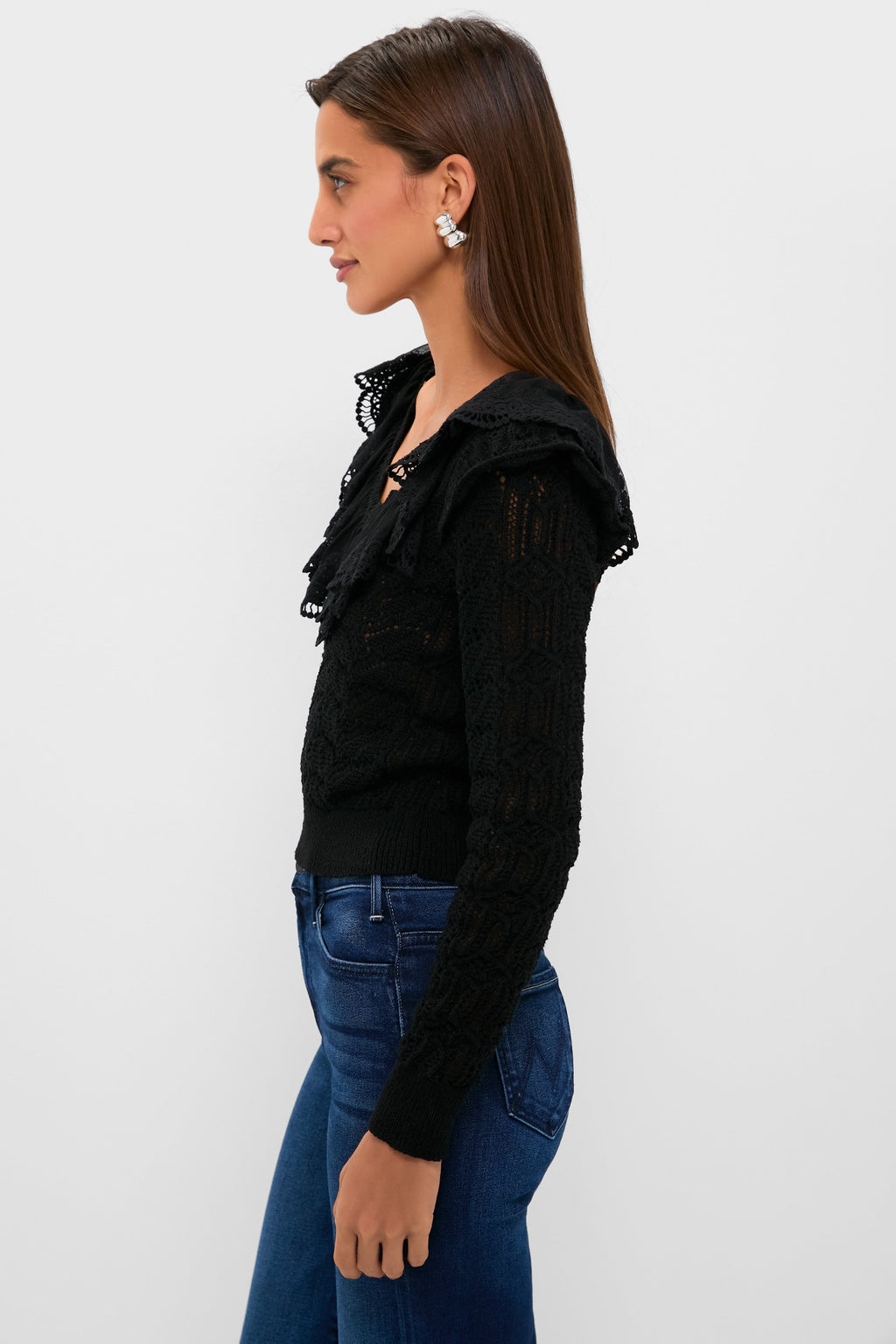 Black Pointelle Knit Sherry Top