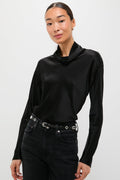 Black Barb Long Sleeve Cowl Neck Shirt