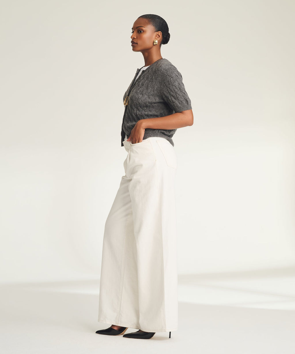Lightweight Cashmere Cable Short Sleeve Cardigan
