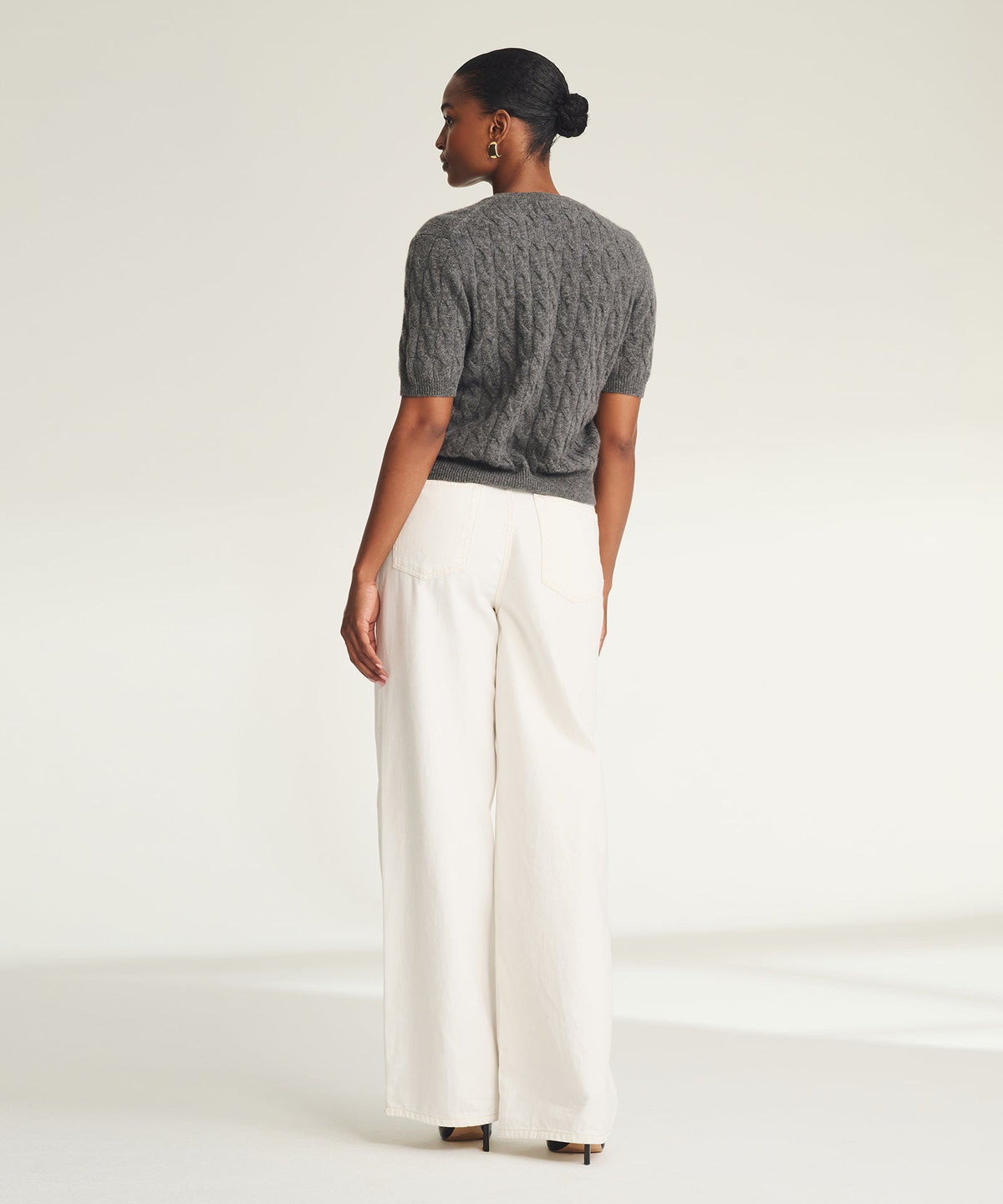 Lightweight Cashmere Cable Short Sleeve Cardigan