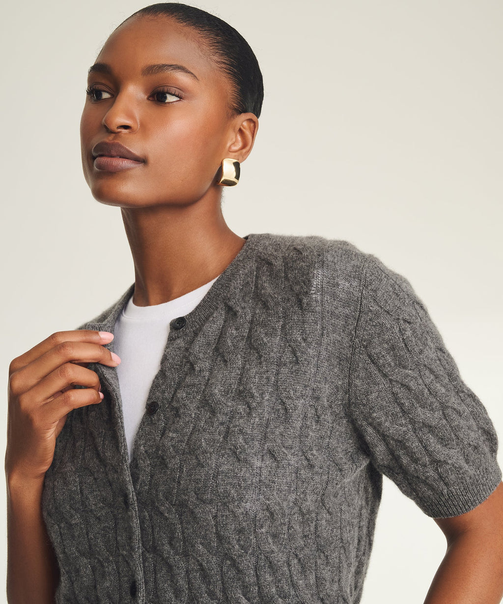 Lightweight Cashmere Cable Short Sleeve Cardigan