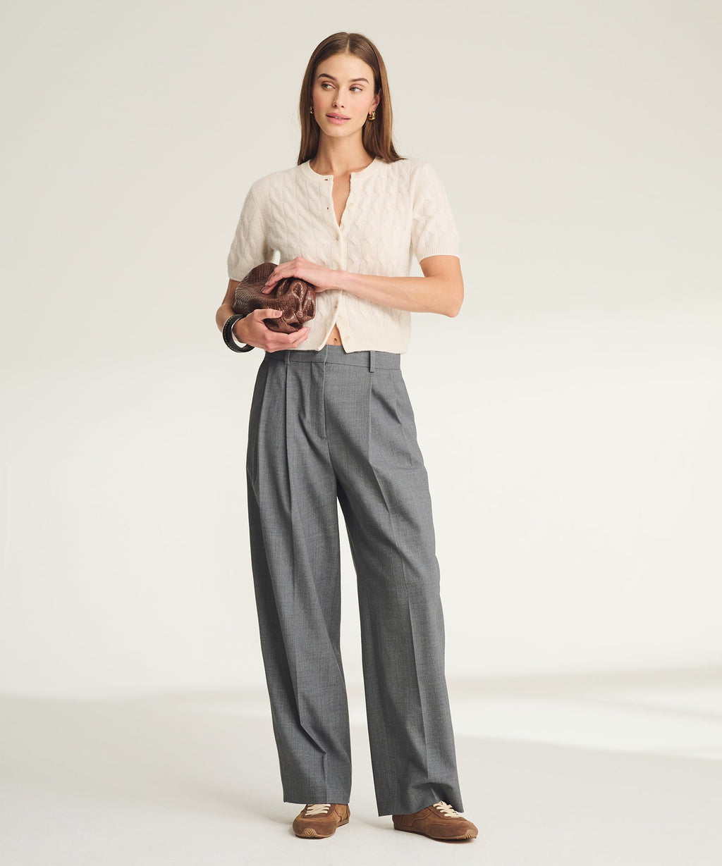 Lightweight Cashmere Cable Short Sleeve Cardigan