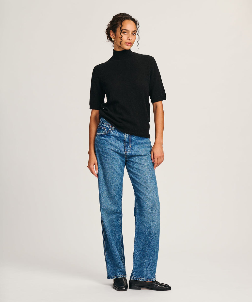 Lightweight Cashmere Short Sleeve Turtleneck Sweater