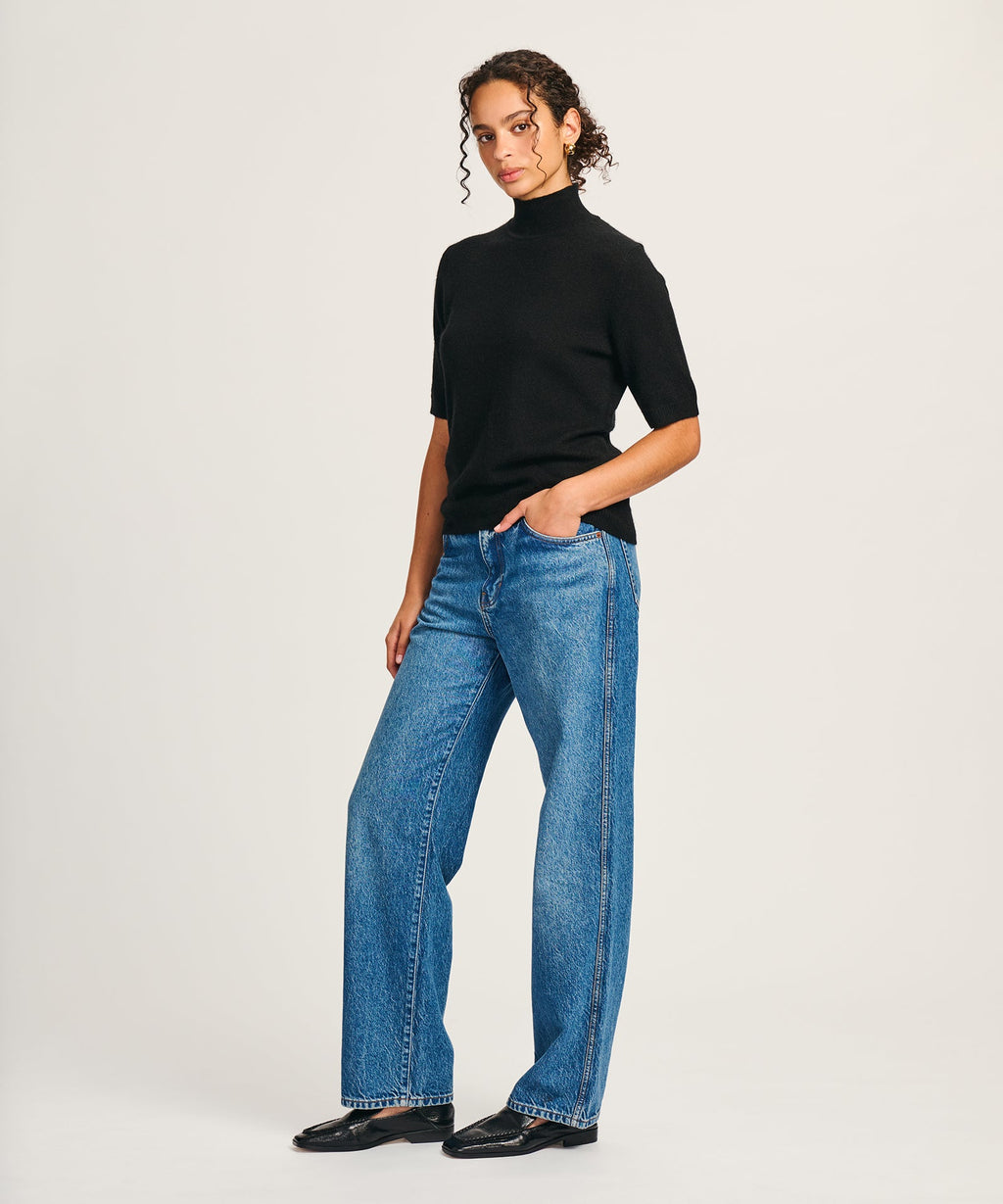 Lightweight Cashmere Short Sleeve Turtleneck Sweater