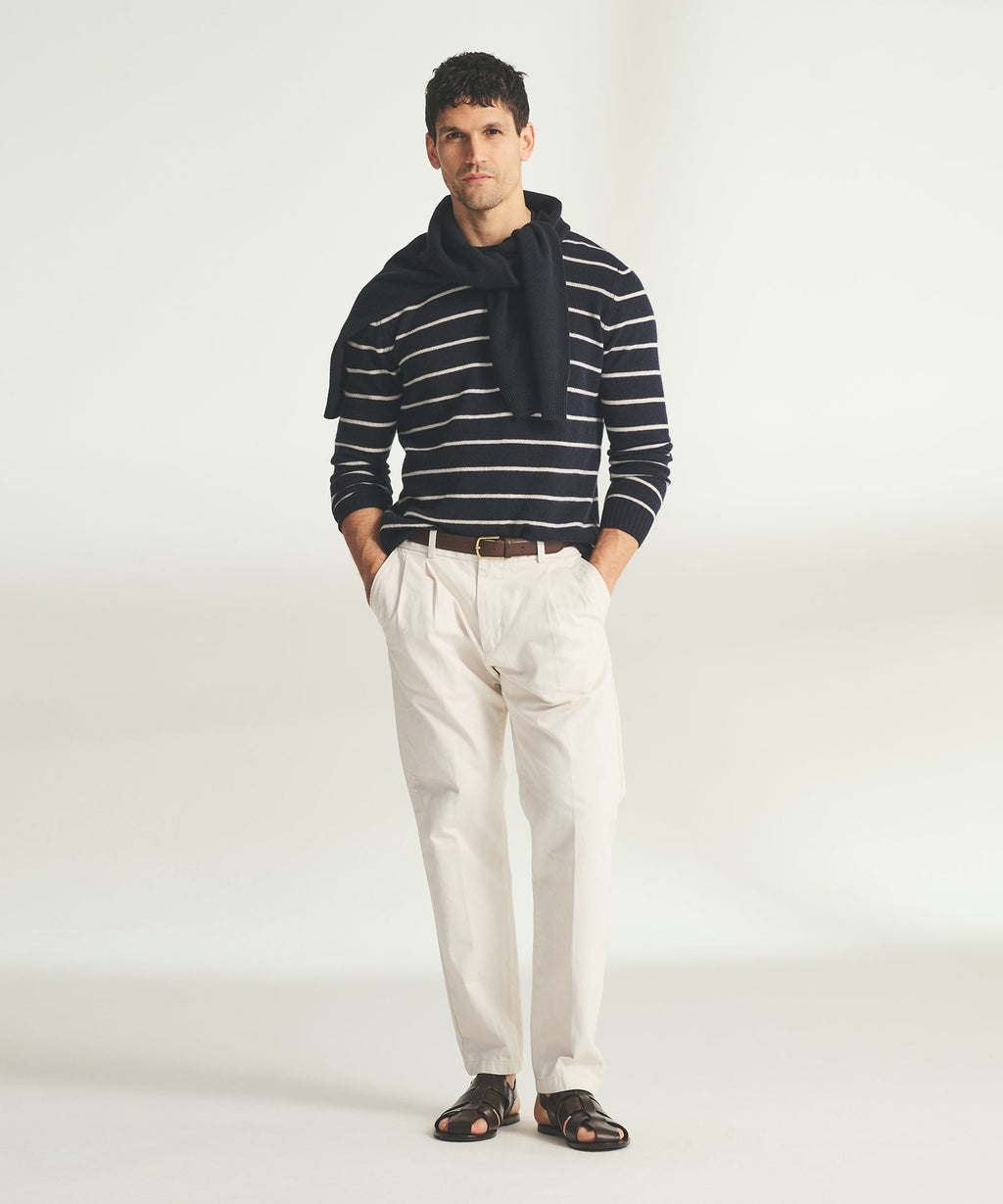Lightweight Cashmere Striped Crewneck