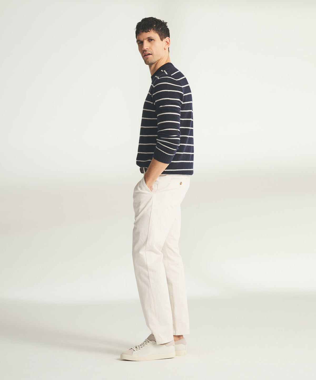 Lightweight Cashmere Striped Crewneck