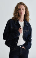 SADIE CROPPED DENIM JACKET IN NIGHT RINSE CLASSIC BLUE