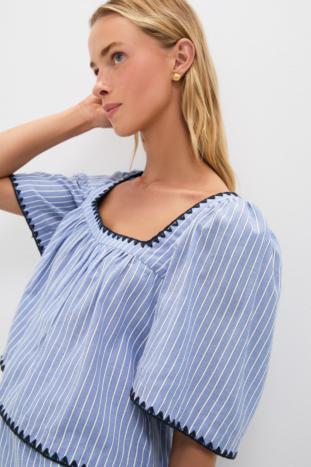 Blue Stripe Whipstitch Vivianna Top