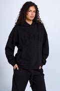 Kaiia Slogan Oversized Hoodie Black on Black