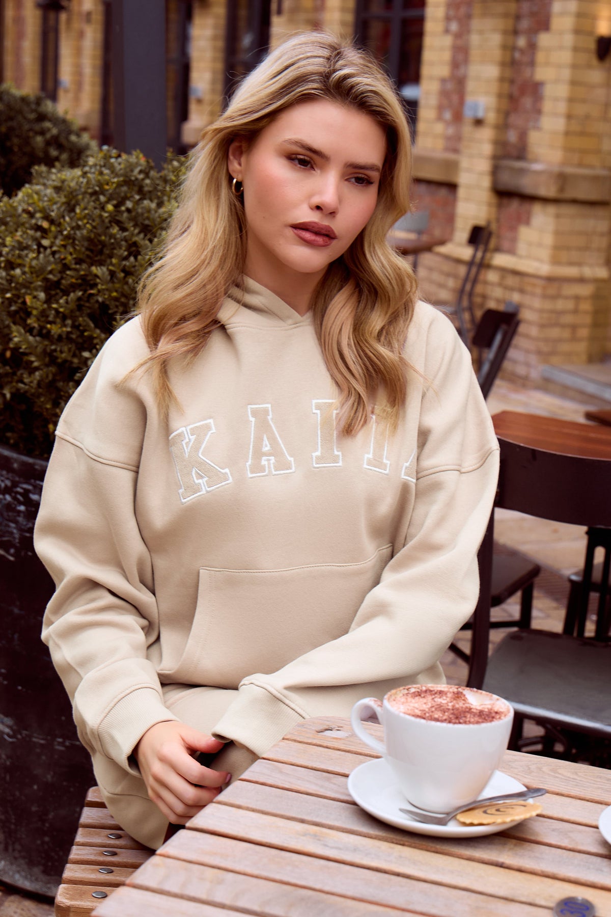Kaiia Slogan Oversized Hoodie Stone